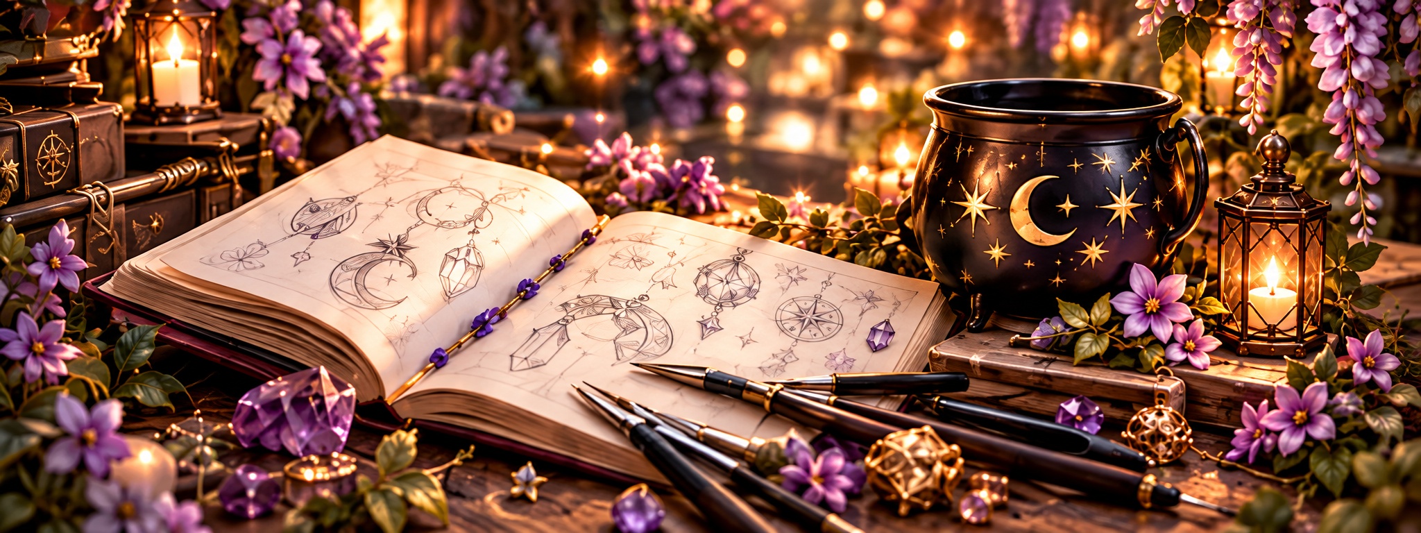 Cauldron of Charms Artisan Workbench & Grimoire Sketches